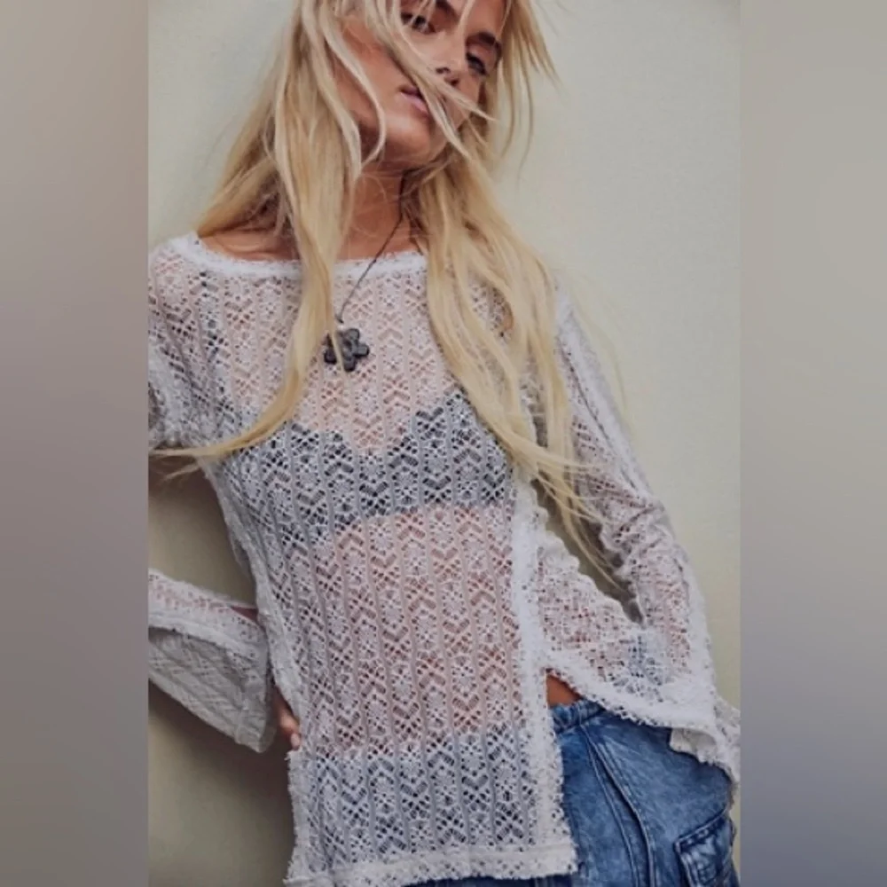 Free People On The Road Twisted Lace Tee in Ivory size XS NWT